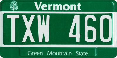 VT license plate TXW460
