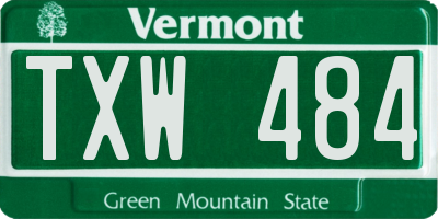 VT license plate TXW484