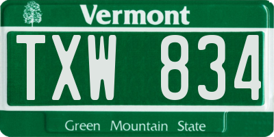 VT license plate TXW834