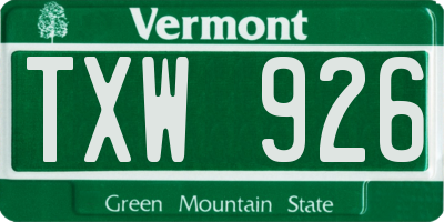 VT license plate TXW926