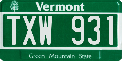 VT license plate TXW931