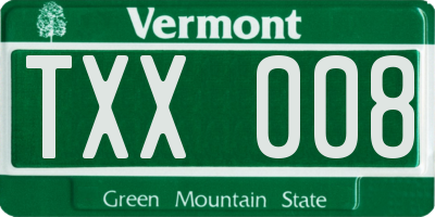 VT license plate TXX008