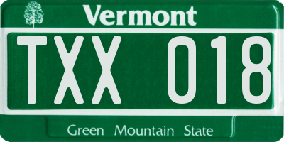 VT license plate TXX018