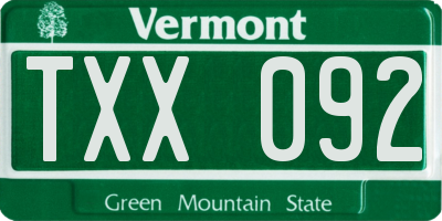 VT license plate TXX092