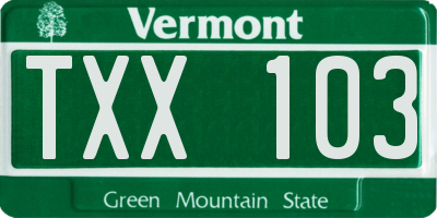 VT license plate TXX103