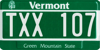 VT license plate TXX107