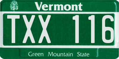 VT license plate TXX116