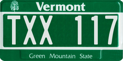 VT license plate TXX117