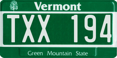 VT license plate TXX194
