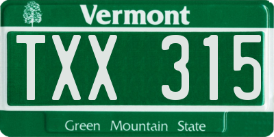 VT license plate TXX315