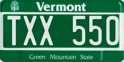 VT license plate TXX550