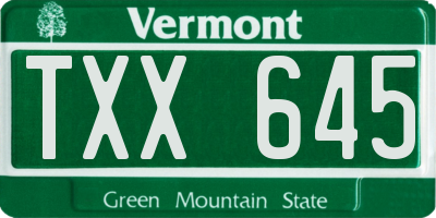 VT license plate TXX645