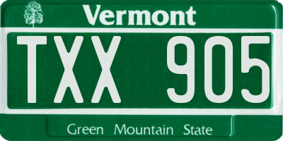 VT license plate TXX905