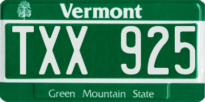 VT license plate TXX925