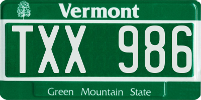 VT license plate TXX986