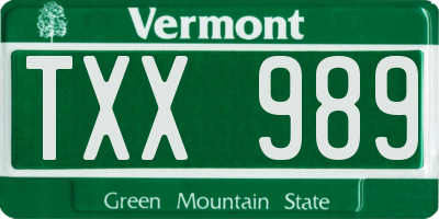 VT license plate TXX989