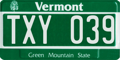 VT license plate TXY039