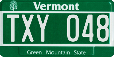 VT license plate TXY048