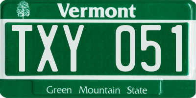 VT license plate TXY051