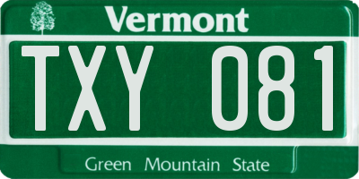 VT license plate TXY081
