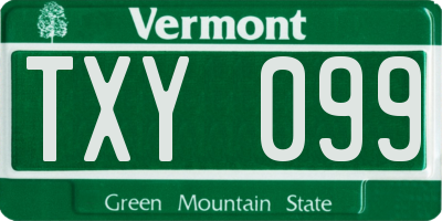 VT license plate TXY099