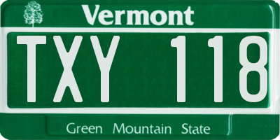 VT license plate TXY118
