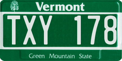 VT license plate TXY178