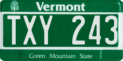 VT license plate TXY243
