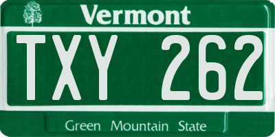 VT license plate TXY262
