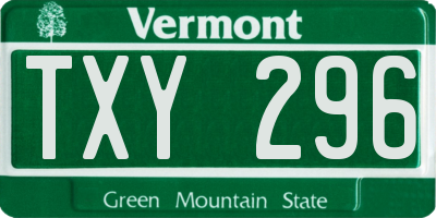 VT license plate TXY296