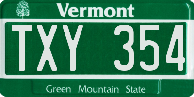 VT license plate TXY354