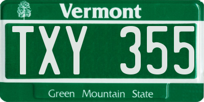 VT license plate TXY355