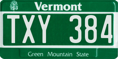 VT license plate TXY384