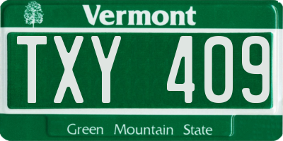 VT license plate TXY409