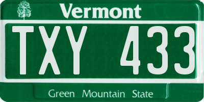 VT license plate TXY433