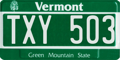 VT license plate TXY503