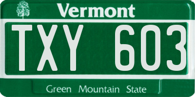 VT license plate TXY603