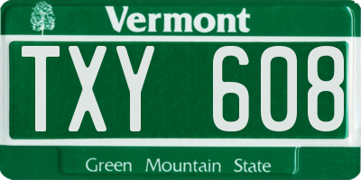 VT license plate TXY608