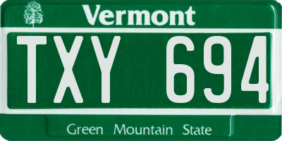 VT license plate TXY694