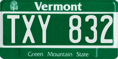 VT license plate TXY832
