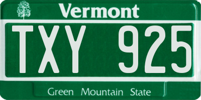 VT license plate TXY925