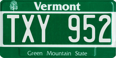 VT license plate TXY952
