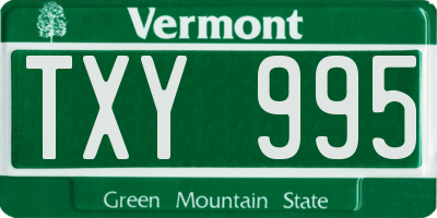VT license plate TXY995