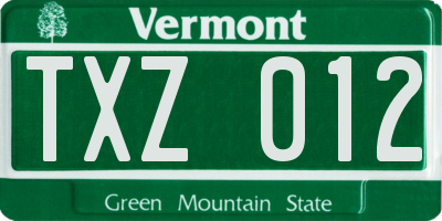 VT license plate TXZ012