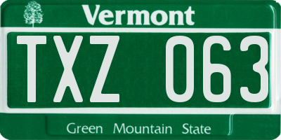VT license plate TXZ063