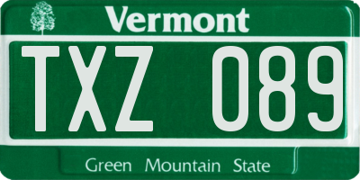 VT license plate TXZ089