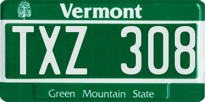 VT license plate TXZ308