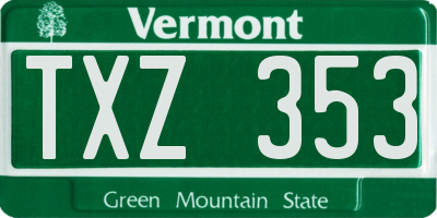 VT license plate TXZ353