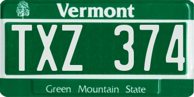 VT license plate TXZ374