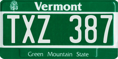 VT license plate TXZ387
